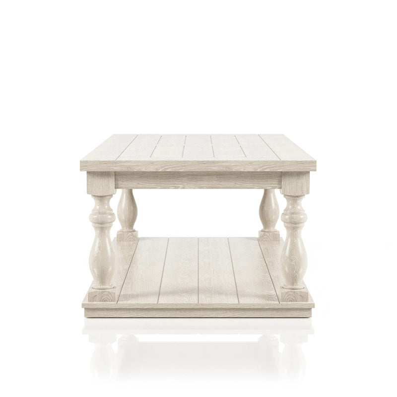 Table basse en bois blanc de style champêtre à niveau unique de 52 pouces