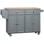 Îlot de cuisine roulant sur roulettes avec plateau rabattable et dessus en bois d'hévéa, tiroirs de rangement, gris foncé