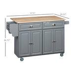Îlot de cuisine roulant sur roulettes avec plateau rabattable et dessus en bois d'hévéa, tiroirs de rangement, gris foncé