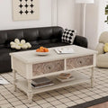 Table basse rectangulaire moderne du milieu du siècle avec 2 tiroirs et une étagère