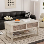 Table basse rectangulaire moderne du milieu du siècle avec 2 tiroirs et une étagère