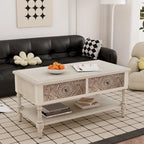 Table basse rectangulaire moderne du milieu du siècle avec 2 tiroirs et une étagère