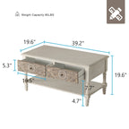 Table basse rectangulaire moderne du milieu du siècle avec 2 tiroirs et une étagère