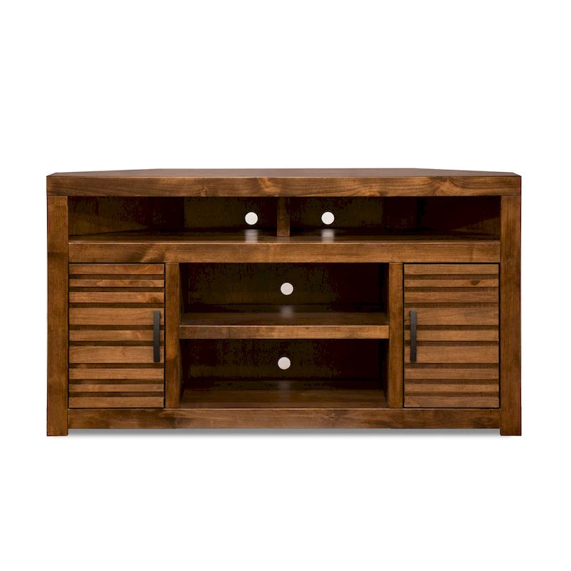 Meuble TV d'angle 52 pouces pour téléviseurs jusqu'à 55 pouces, aucun assemblage requis, finition Whiskey