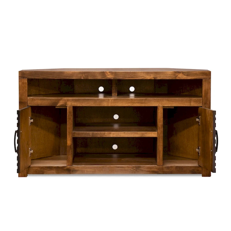 Meuble TV d'angle 52 pouces pour téléviseurs jusqu'à 55 pouces, aucun assemblage requis, finition Whiskey