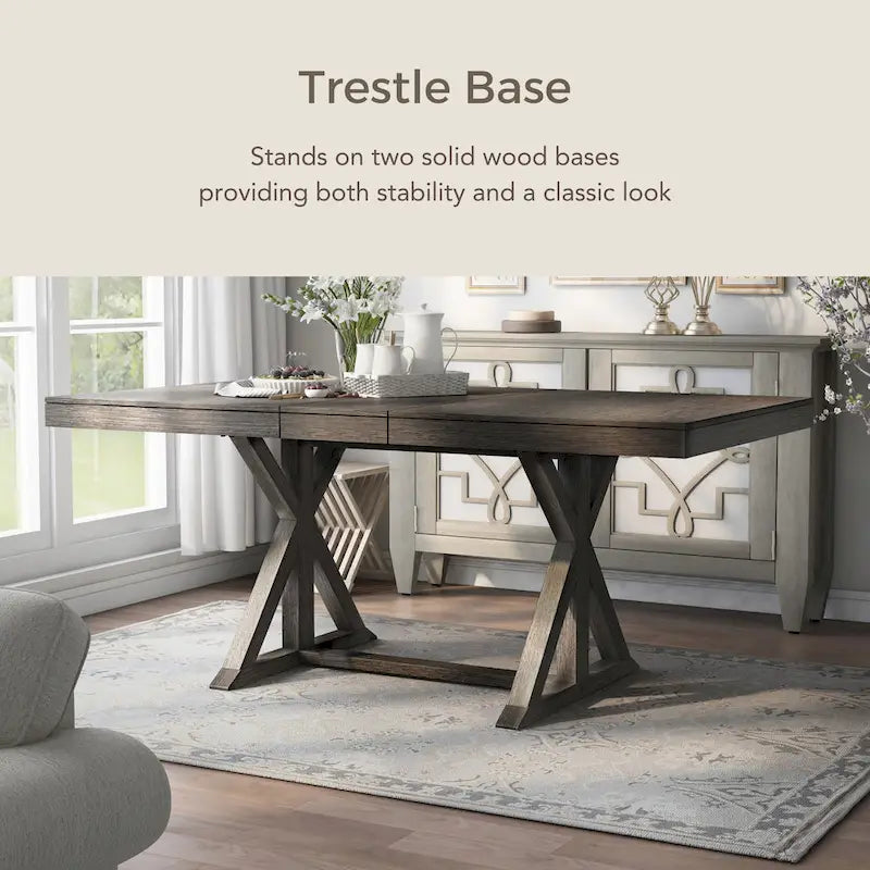 Table à manger extensible en bois massif Country Gray de 78 pouces