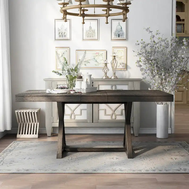 Table à manger extensible en bois massif Country Gray de 78 pouces