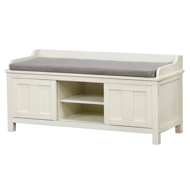 Banc de rangement capitonné en métal blanc et bois