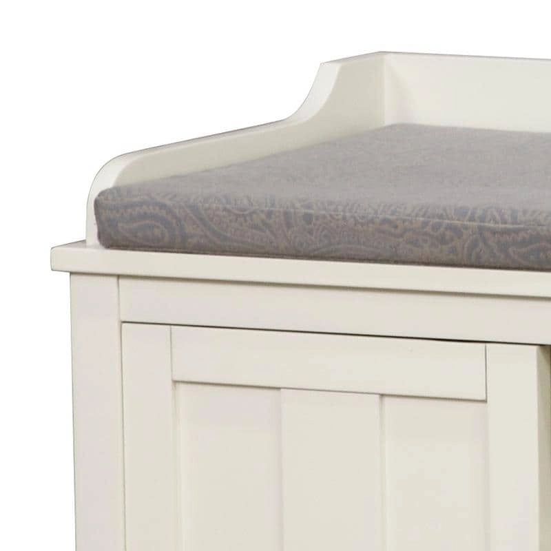 Banc de rangement capitonné en métal blanc et bois