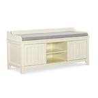Banc de rangement capitonné en métal blanc et bois