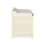 Banc de rangement capitonné en métal blanc et bois