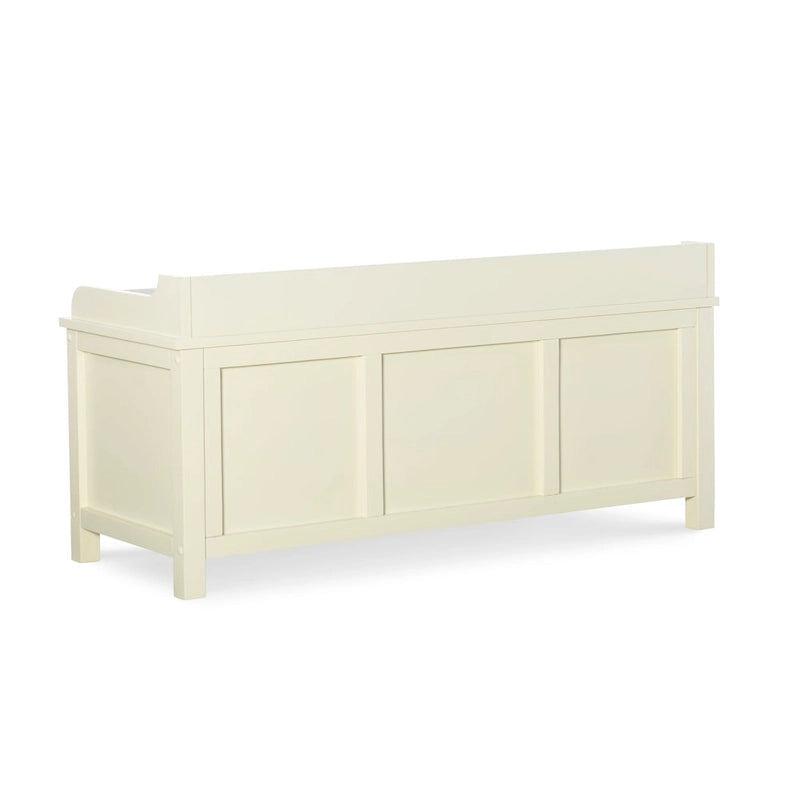 Banc de rangement capitonné en métal blanc et bois