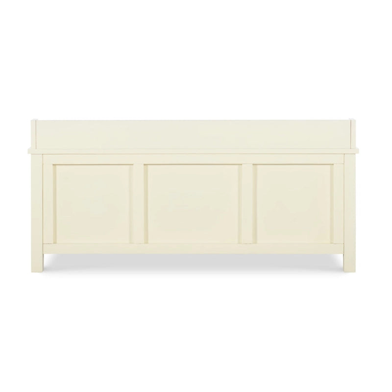 Banc de rangement capitonné en métal blanc et bois