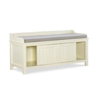 Banc de rangement capitonné en métal blanc et bois