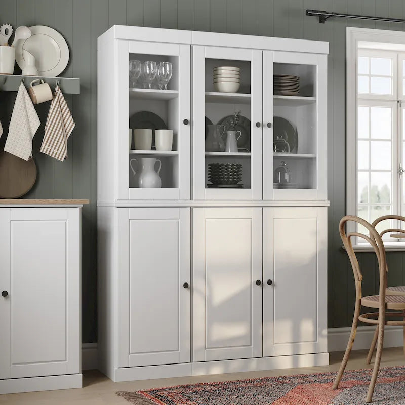 Armoire de cuisine 100 % en bois massif de 48,5 po avec portes en verre plein ou transparent et tablettes réglables – 48,5 x 71,5