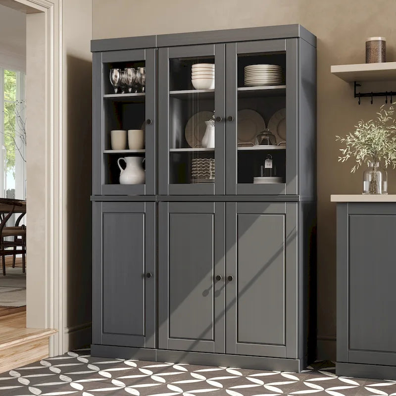 Armoire de cuisine 100 % en bois massif de 48,5 po avec portes en verre plein ou transparent et tablettes réglables – 48,5 x 71,5