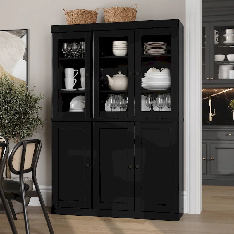 Armoire de cuisine 100 % en bois massif de 48,5 po avec portes en verre plein ou transparent et tablettes réglables – 48,5 x 71,5