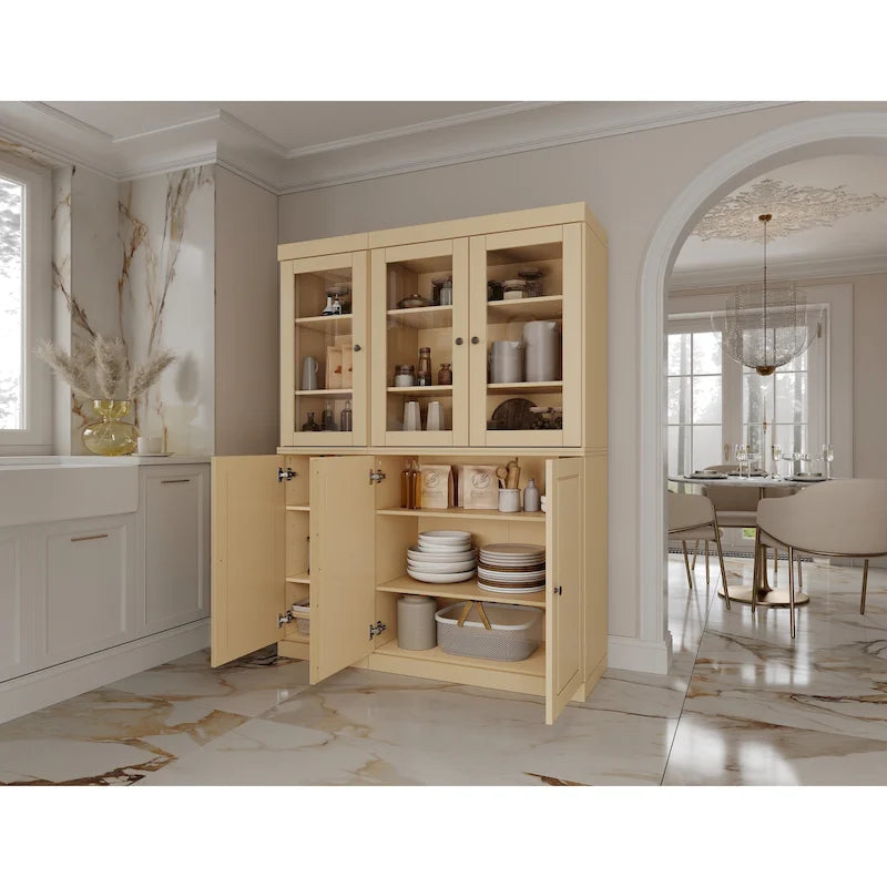 Armoire de cuisine 100 % en bois massif de 48,5 po avec portes en verre plein ou transparent et tablettes réglables – 48,5 x 71,5