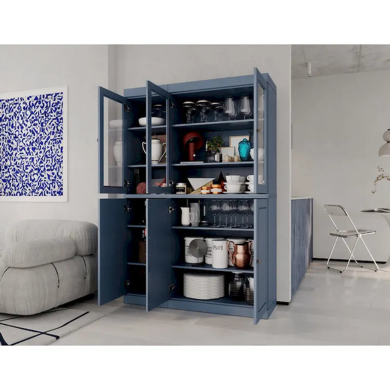 Armoire de cuisine 100 % en bois massif de 48,5 po avec portes en verre plein ou transparent et tablettes réglables – 48,5 x 71,5