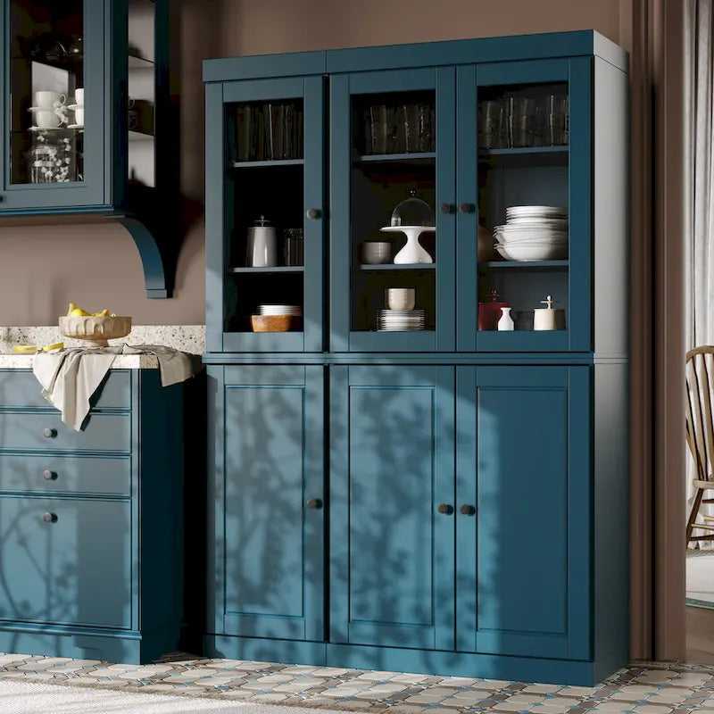 Armoire de cuisine 100 % en bois massif de 48,5 po avec portes en verre plein ou transparent et tablettes réglables – 48,5 x 71,5