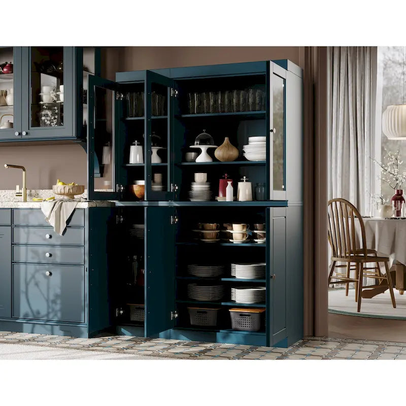 Armoire de cuisine 100 % en bois massif de 48,5 po avec portes en verre plein ou transparent et tablettes réglables – 48,5 x 71,5