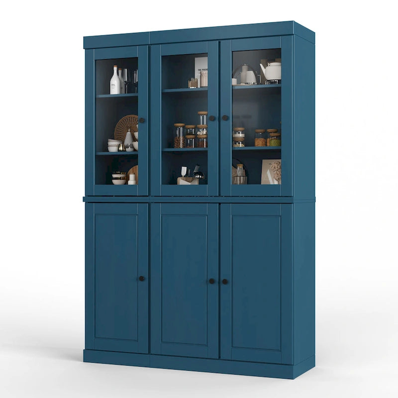 Armoire de cuisine 100 % en bois massif de 48,5 po avec portes en verre plein ou transparent et tablettes réglables – 48,5 x 71,5