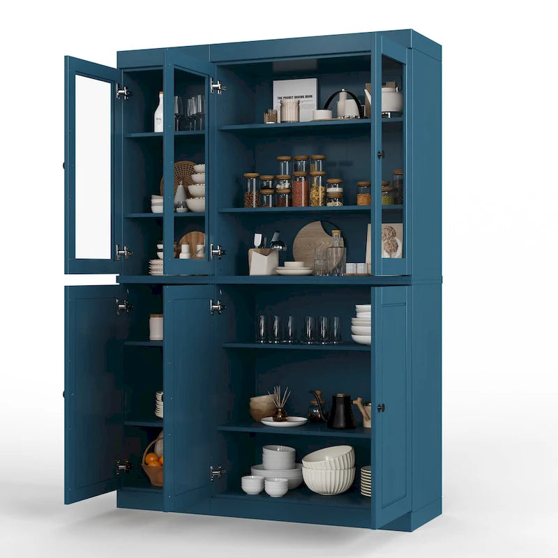 Armoire de cuisine 100 % en bois massif de 48,5 po avec portes en verre plein ou transparent et tablettes réglables – 48,5 x 71,5
