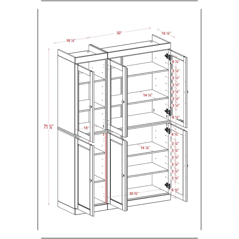 Armoire de cuisine 100 % en bois massif de 48,5 po avec portes en verre plein ou transparent et tablettes réglables – 48,5 x 71,5