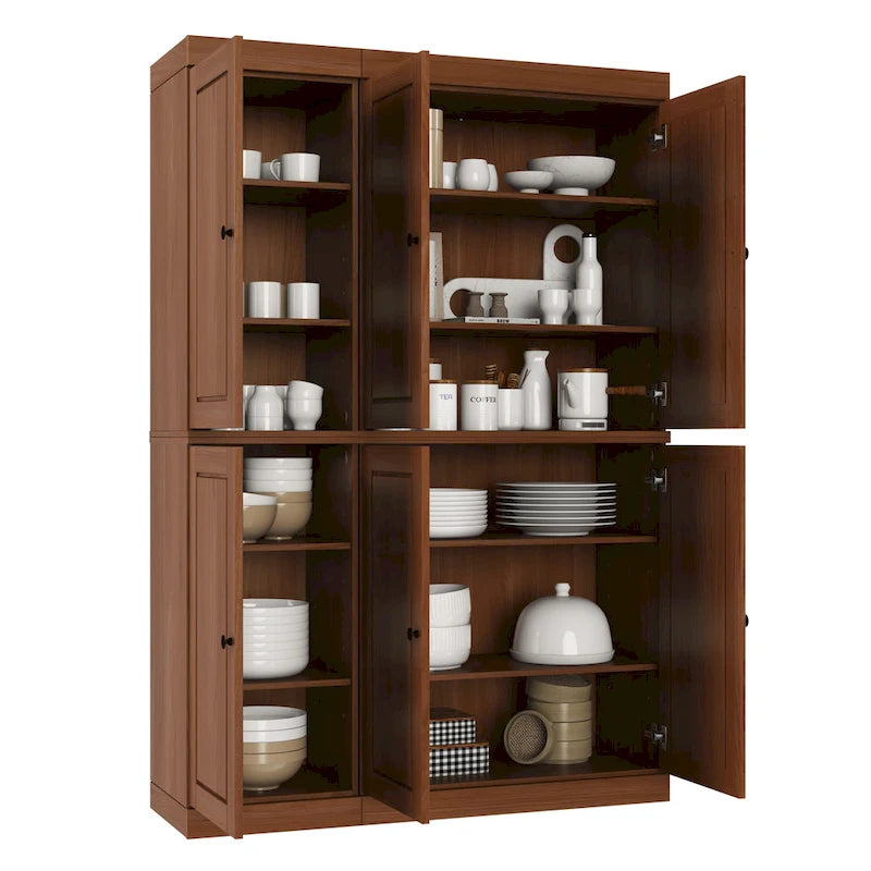Armoire de cuisine 100 % en bois massif de 48,5 po avec portes en verre plein ou transparent et tablettes réglables – 48,5 x 71,5