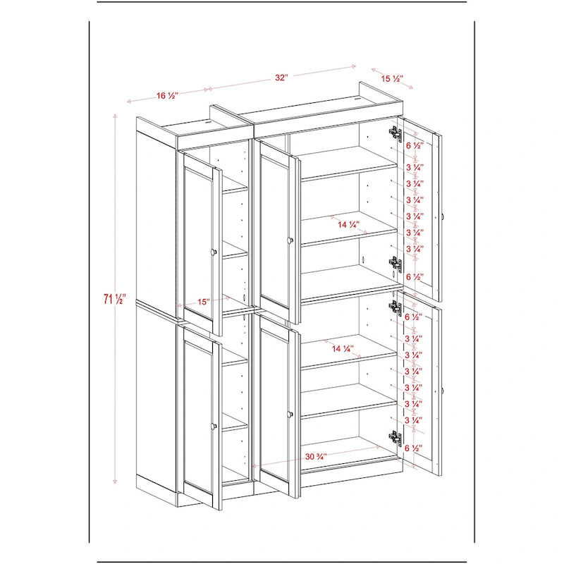 Armoire de cuisine 100 % en bois massif de 48,5 po avec portes en verre plein ou transparent et tablettes réglables – 48,5 x 71,5