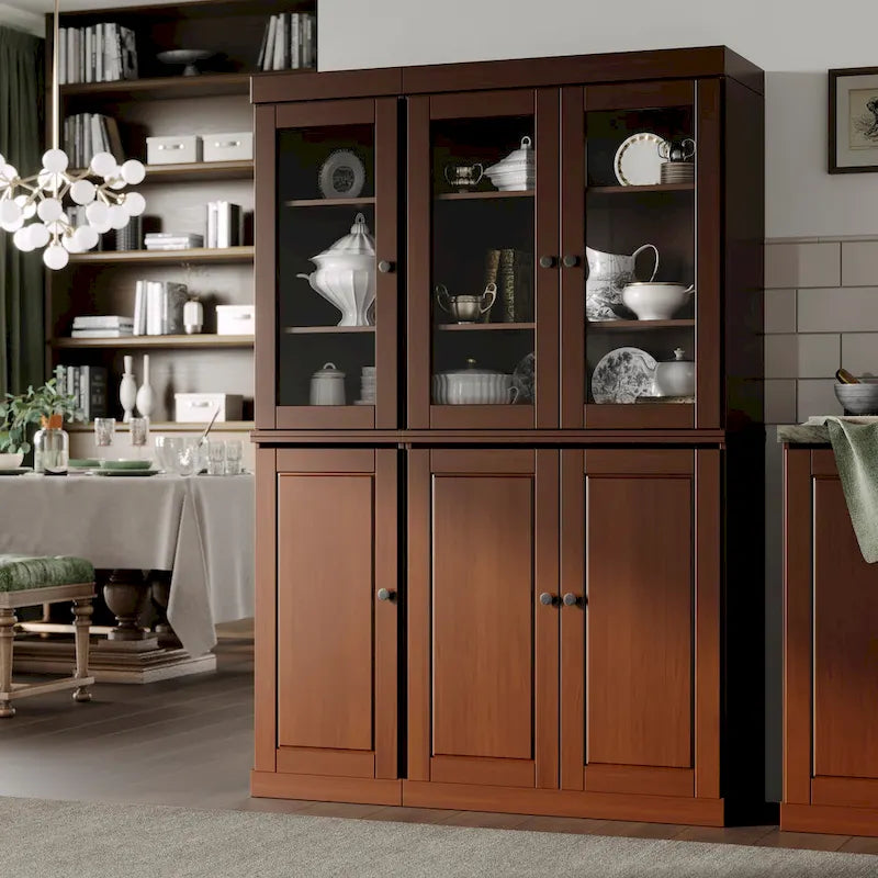 Armoire de cuisine 100 % en bois massif de 48,5 po avec portes en verre plein ou transparent et tablettes réglables – 48,5 x 71,5