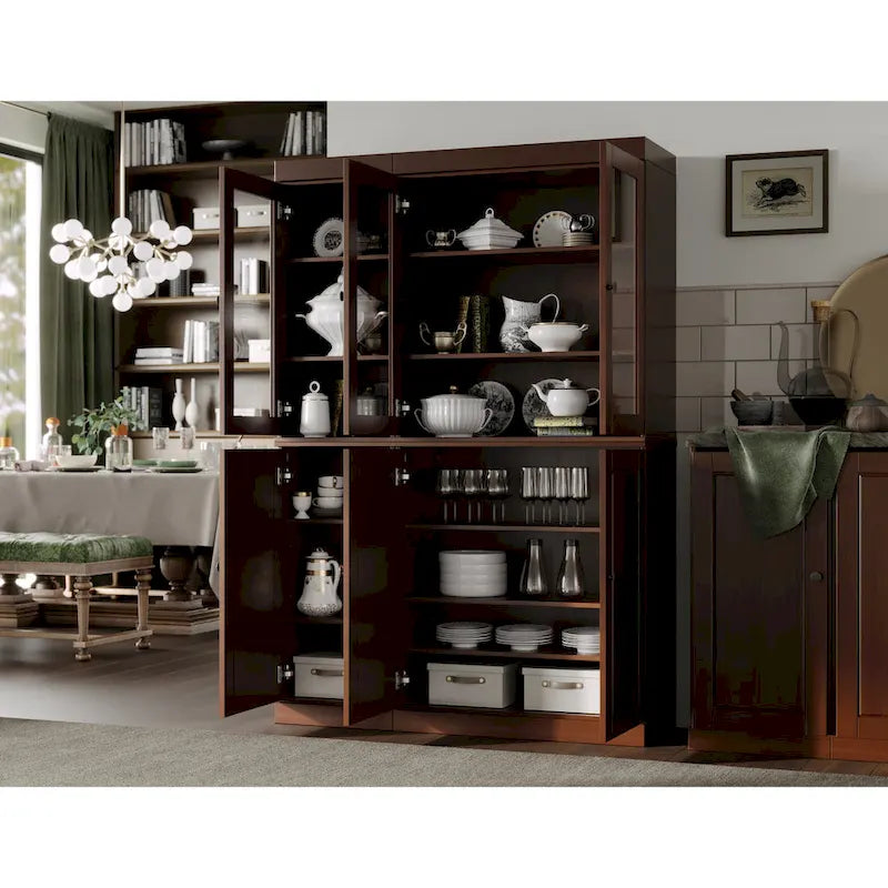 Armoire de cuisine 100 % en bois massif de 48,5 po avec portes en verre plein ou transparent et tablettes réglables – 48,5 x 71,5