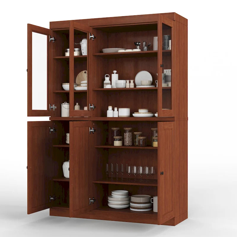 Armoire de cuisine 100 % en bois massif de 48,5 po avec portes en verre plein ou transparent et tablettes réglables – 48,5 x 71,5