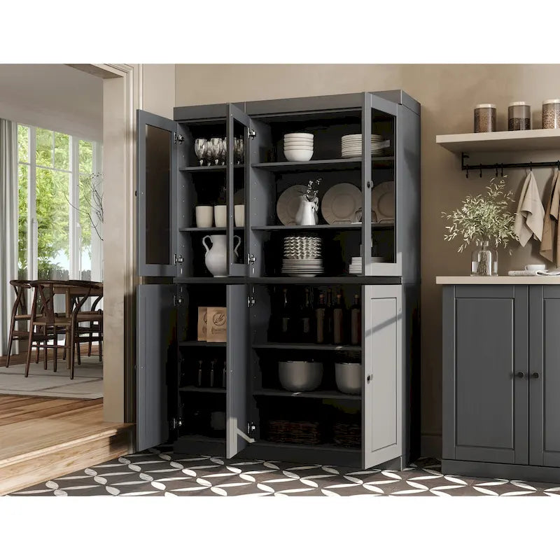 Armoire de cuisine 100 % en bois massif de 48,5 po avec portes en verre plein ou transparent et tablettes réglables – 48,5 x 71,5