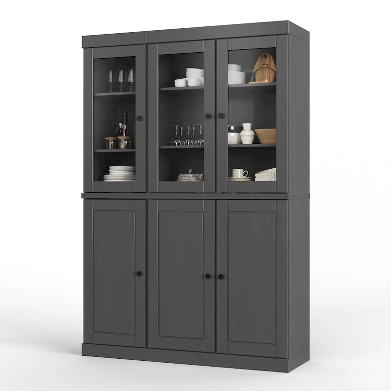 Armoire de cuisine 100 % en bois massif de 48,5 po avec portes en verre plein ou transparent et tablettes réglables – 48,5 x 71,5