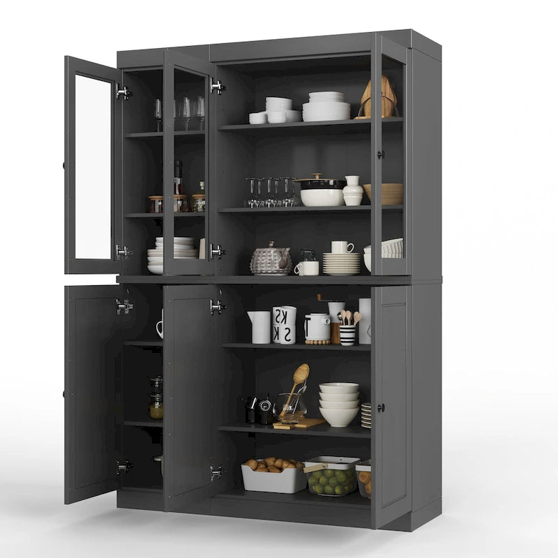 Armoire de cuisine 100 % en bois massif de 48,5 po avec portes en verre plein ou transparent et tablettes réglables – 48,5 x 71,5