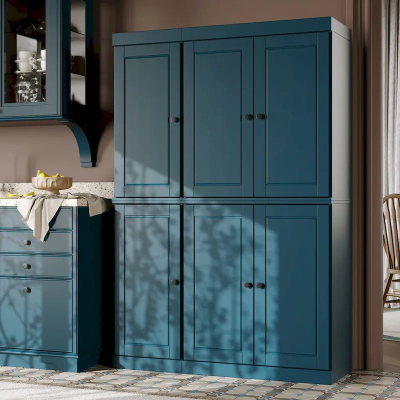 Armoire de cuisine 100 % en bois massif de 48,5 po avec portes en verre plein ou transparent et tablettes réglables – 48,5 x 71,5