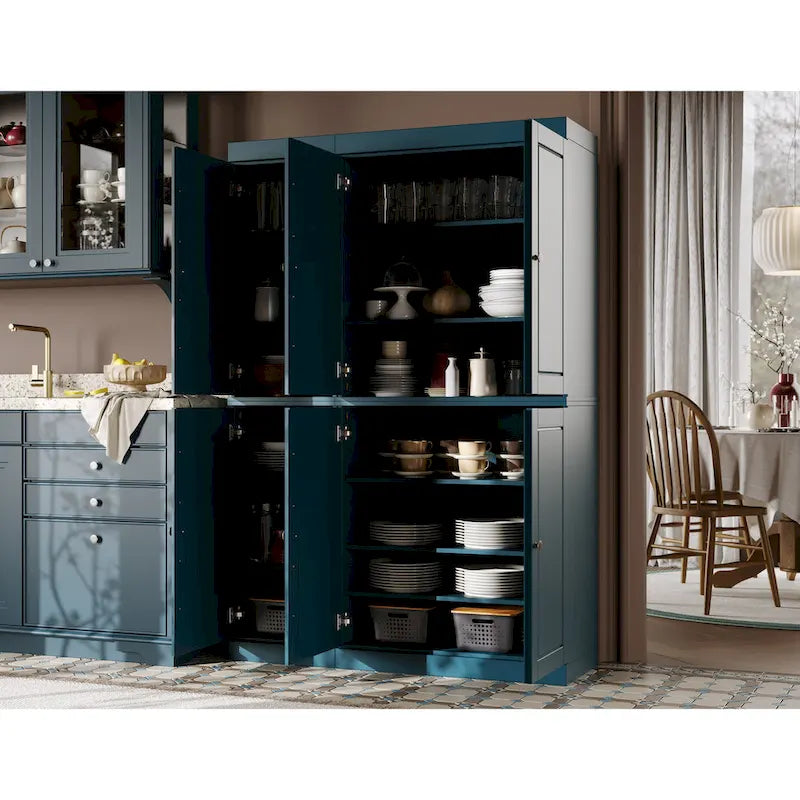 Armoire de cuisine 100 % en bois massif de 48,5 po avec portes en verre plein ou transparent et tablettes réglables – 48,5 x 71,5