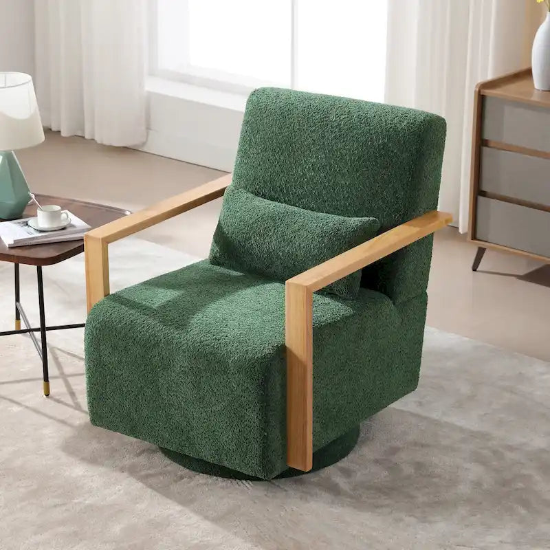Fauteuil pivotant rembourré en bouclette du milieu du siècle avec coussin