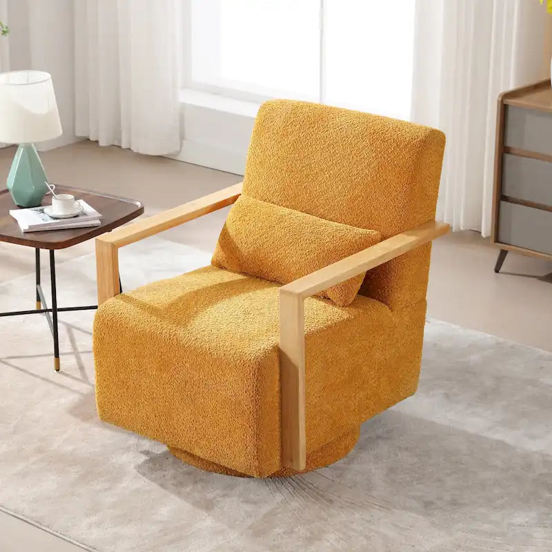 Fauteuil pivotant rembourré en bouclette du milieu du siècle avec coussin