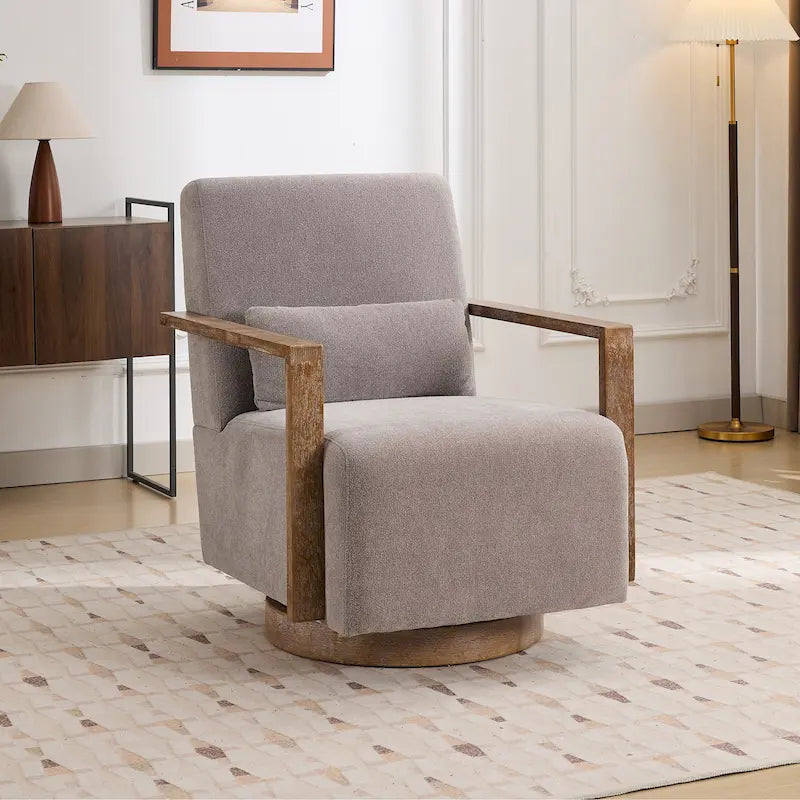 Fauteuil pivotant rembourré en bouclette du milieu du siècle avec coussin
