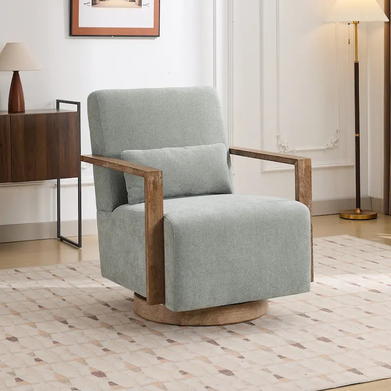 Fauteuil pivotant rembourré en bouclette du milieu du siècle avec coussin