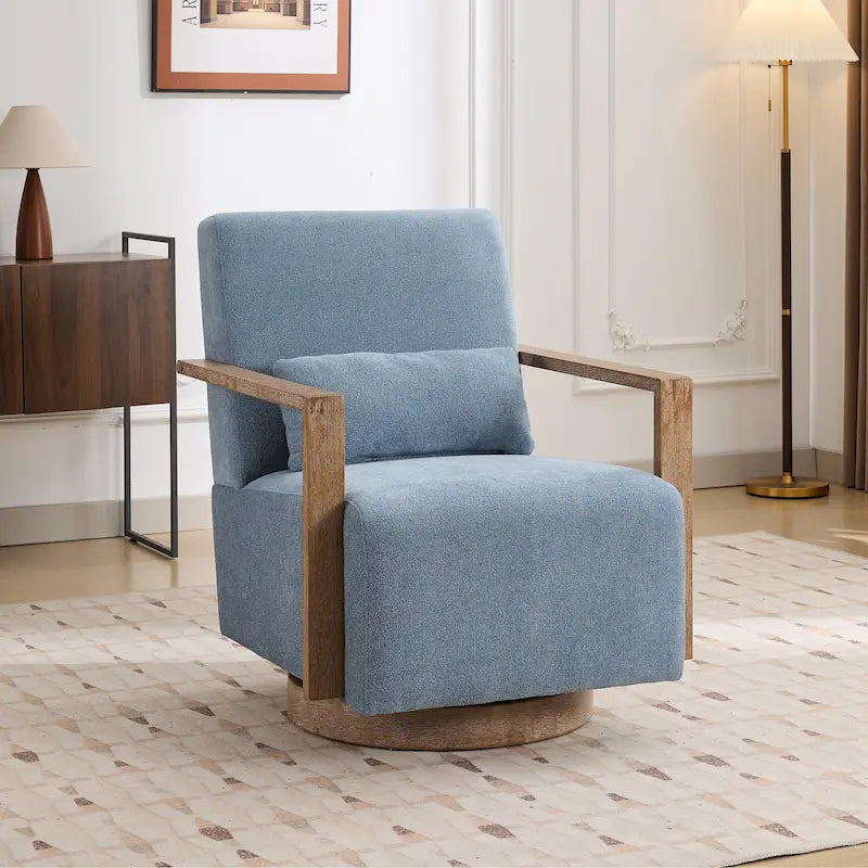 Fauteuil pivotant rembourré en bouclette du milieu du siècle avec coussin