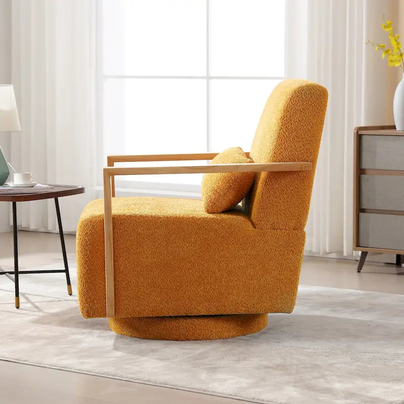 Fauteuil pivotant rembourré en bouclette du milieu du siècle avec coussin