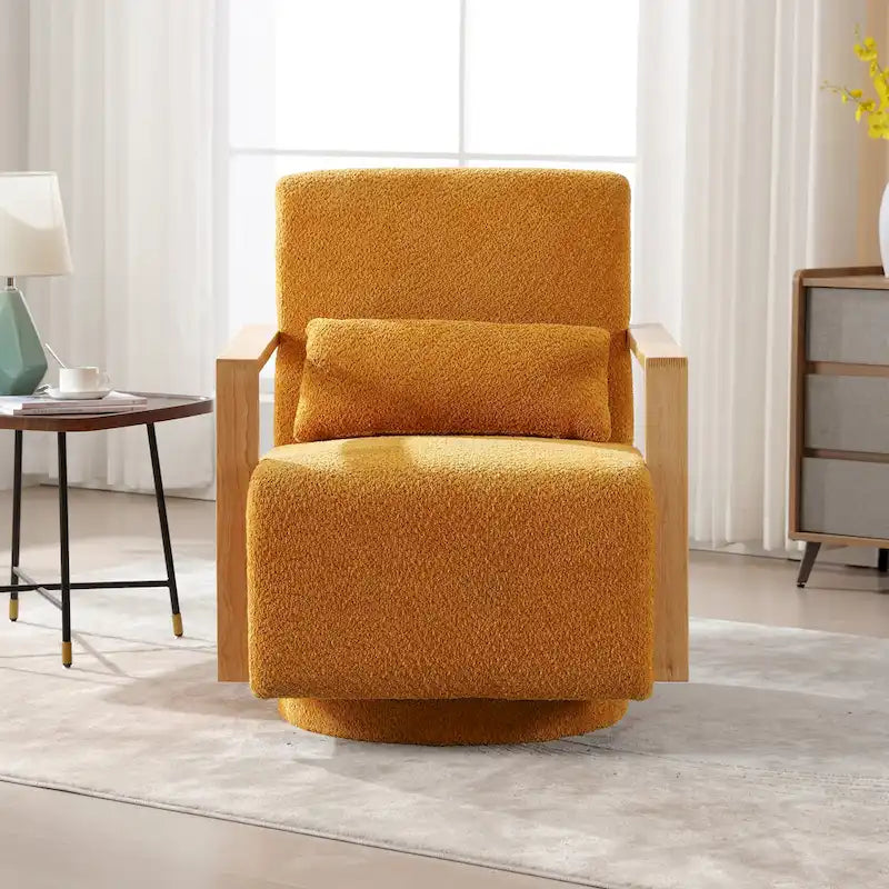 Fauteuil pivotant rembourré en bouclette du milieu du siècle avec coussin