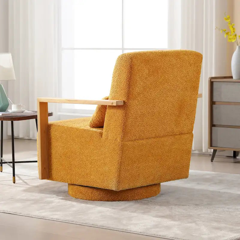 Fauteuil pivotant rembourré en bouclette du milieu du siècle avec coussin