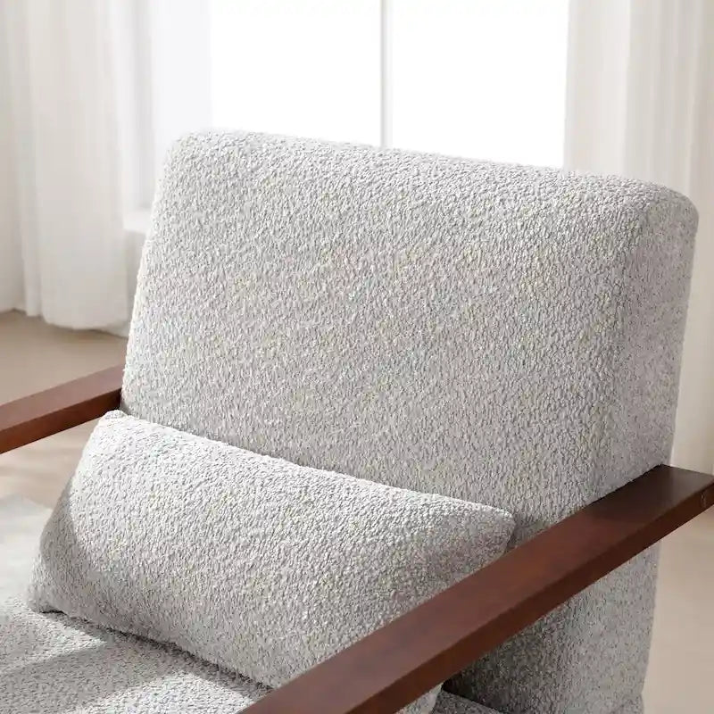Fauteuil pivotant rembourré en bouclette du milieu du siècle avec coussin