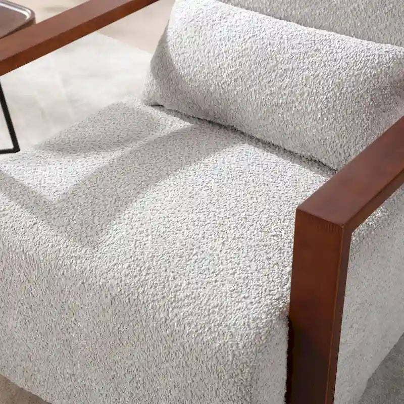 Fauteuil pivotant rembourré en bouclette du milieu du siècle avec coussin