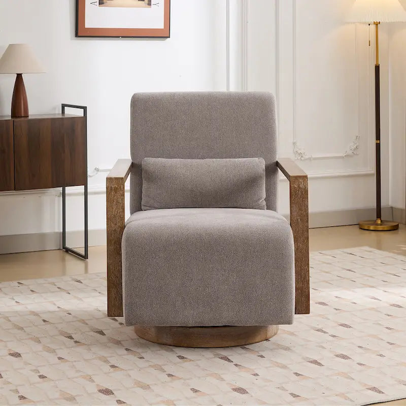 Fauteuil pivotant rembourré en bouclette du milieu du siècle avec coussin