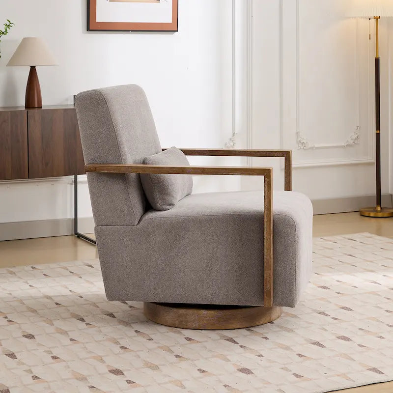 Fauteuil pivotant rembourré en bouclette du milieu du siècle avec coussin